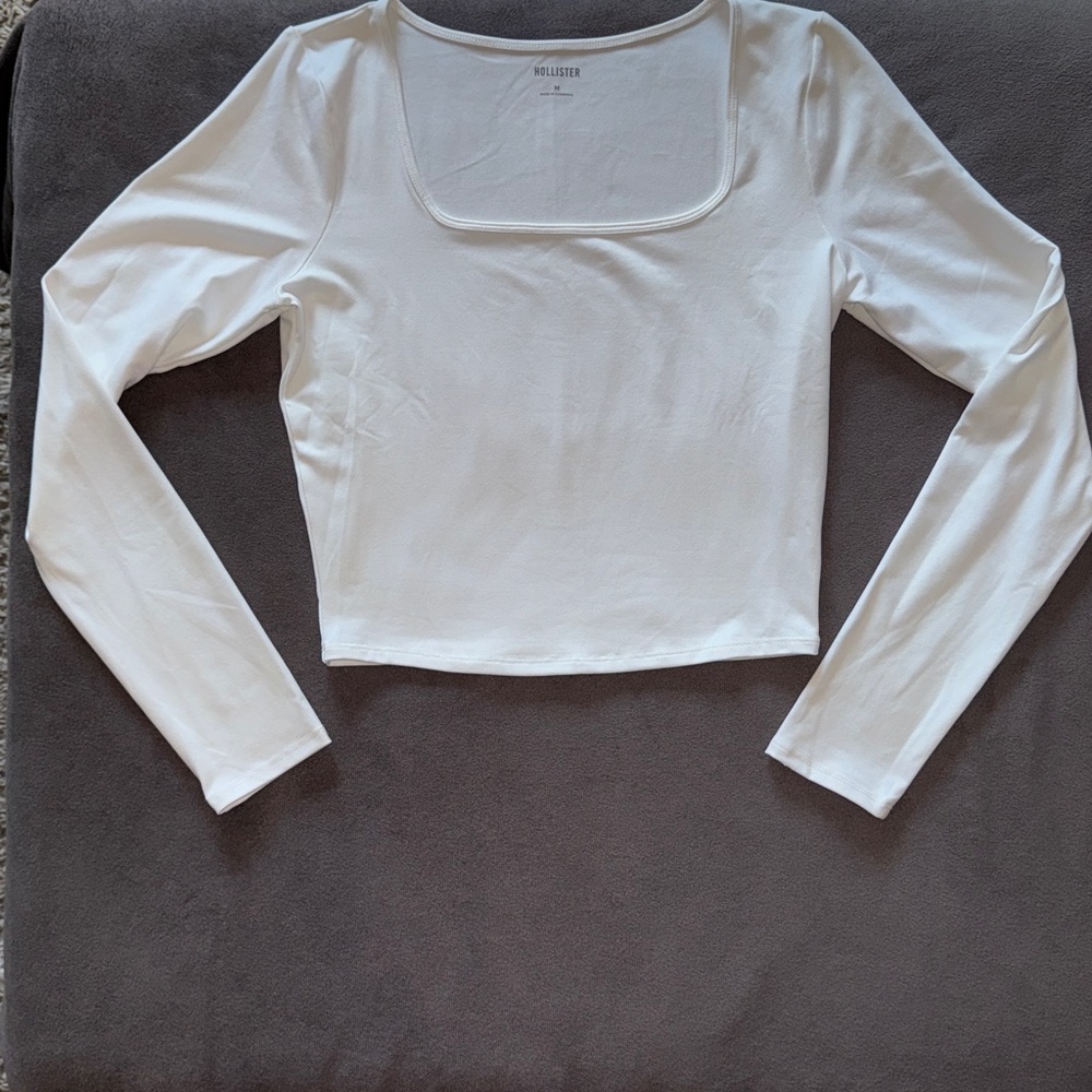 Hollister White Long Sleeve Square Neck Top Medium Casual Staple Essential - Picture 7 of 12